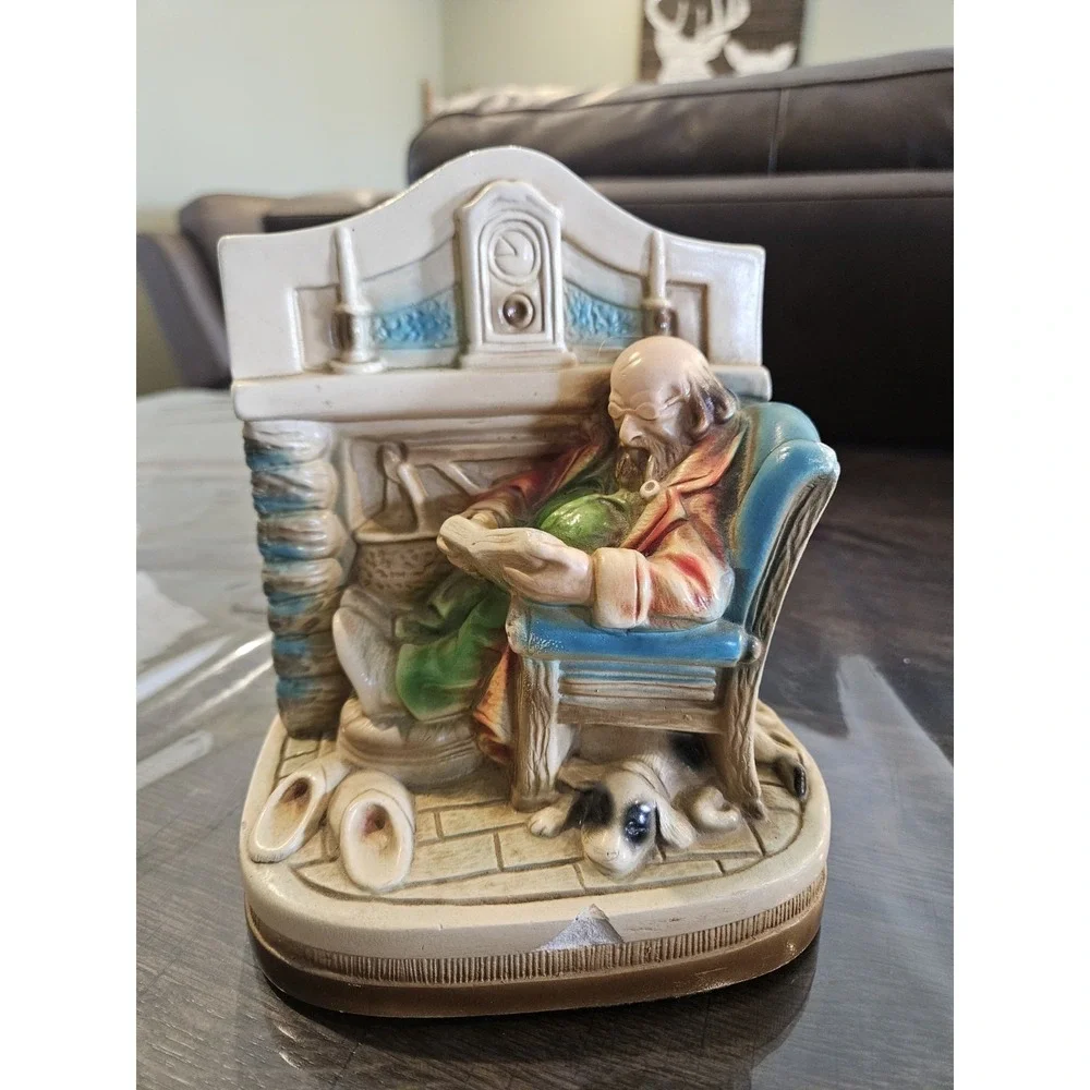 G.S. Allen Old Man Reading By Fireplace ChalkWare‎ One Bookend